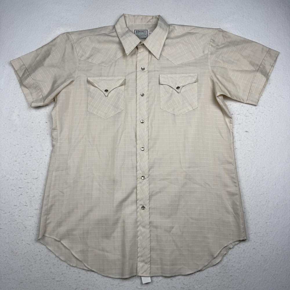 Vintage H Bar C California Ranchwear Shirt Mens 17 Beige Short Sleeve Western